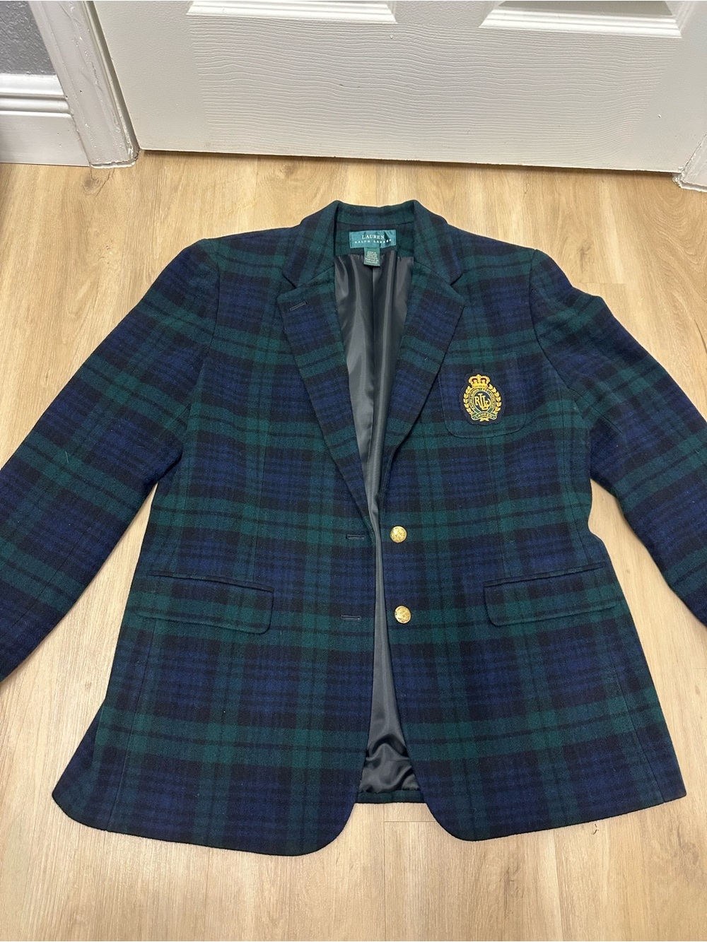 Ralph Lauren Women's Blazer Wool Cashmere Plaid w/ Crest Gold Buttons READ - Picture 4 of 15